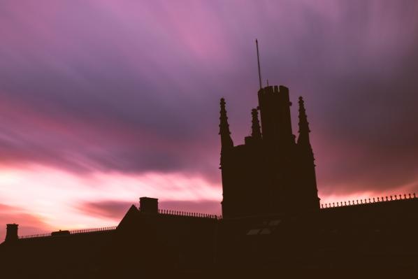 Silhouette of the lanyon tower with dark sky