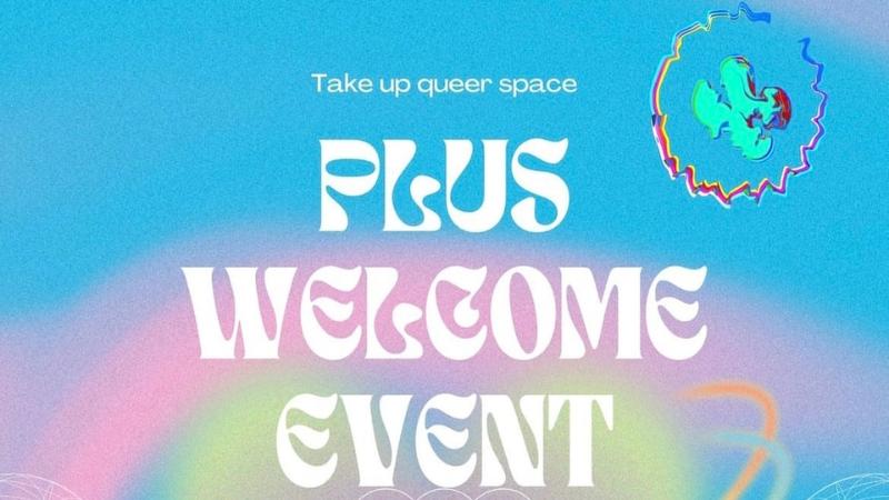 Banner advertising LGBTQ+ welcome event at Queen