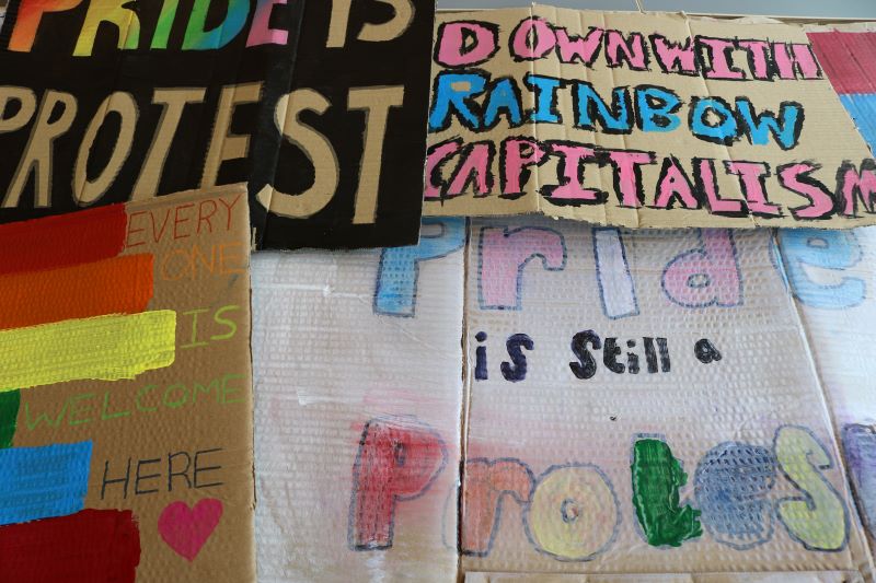 selection of placards made by QUB Students for Belfast Pride