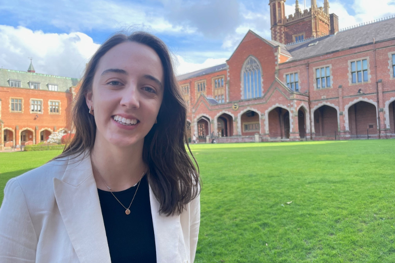 Young female student pictured in Queen's Quad