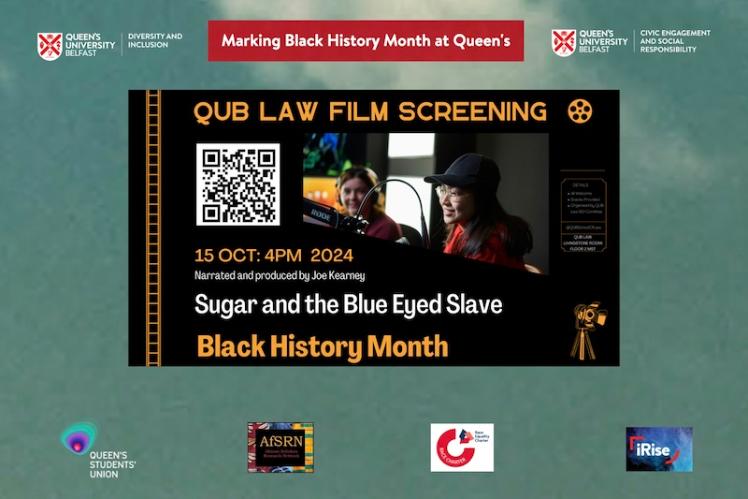 Flyer for the Law School screening of 'Sugar and the Blue Eyed Slave' for Black History Month