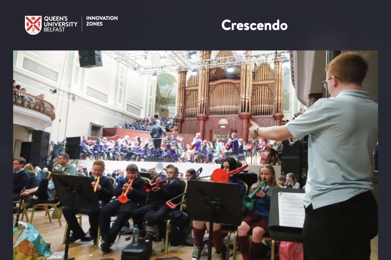 School pupils and Ulster Orchestra playing in Ulster Hall