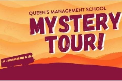 QMS mystery tour poster with a bus on it