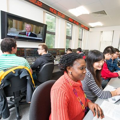 Students using the School of Management Trading Room