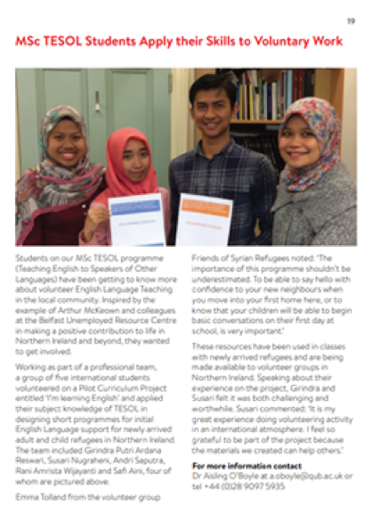 TESOL story in SSESW newsletter