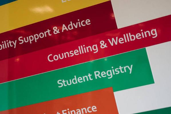 Sign showing Wellbeing Support for Students