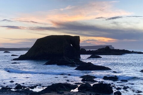 Elephant shaped rock formation at Ballintoy Harbour