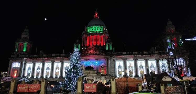 Front of Belfast city hall at Christmas 2024