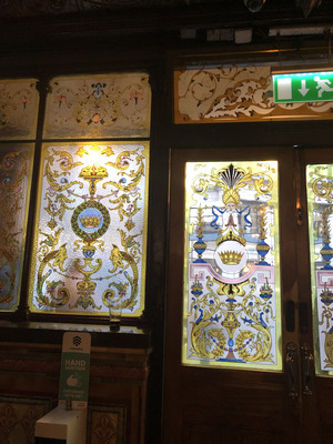 Stained glass windows in the Crown Bar, Belfast