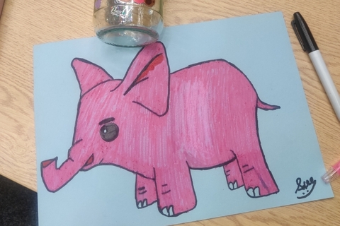 Drawing of pink elephant