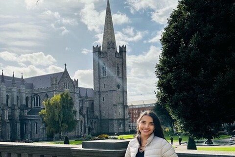 Student Isa standing outside St Patrick's Cathedral