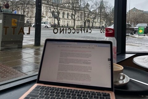 Laptop on table in Caffe Nero Belfast