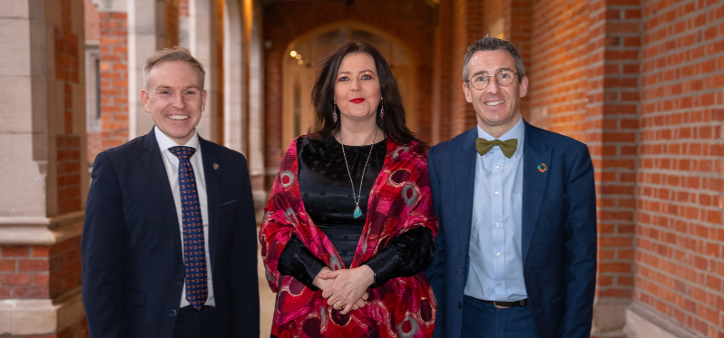 (L-R): Ryan Feeney, Vice-President Governance And External Affairs And Registrar - Dr Amanda Slevin, Co-Director, Centre For Sustainability, Equality And Climate Action, Queen's University Belfast And Andrew Muir, Minister Of Agriculture, Environment, And Rural Affairs Of Northern Ireland Overview Education