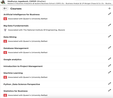 Madhurya LinkedIn courses section