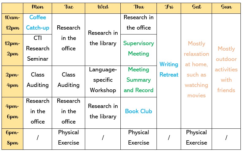 PhD Translation student timetable