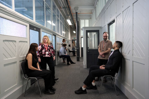 Two students doing course interviews at Queen's