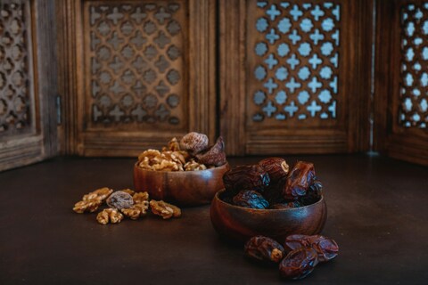 Bowls of nuts and dried fruit for Ramadan