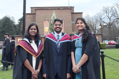 Sai Sree with two friends at graduation