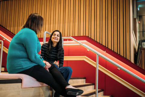 Student and staff on One Elmwood steps