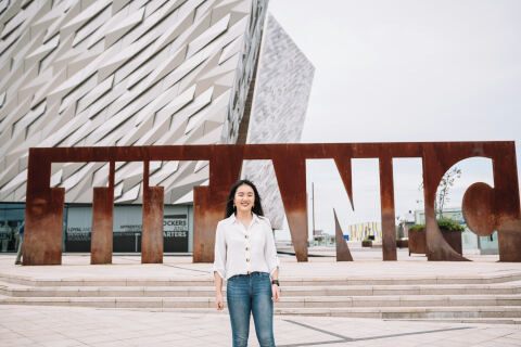 Student in front of Titanic Museum