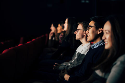 Students watching film in the QFT