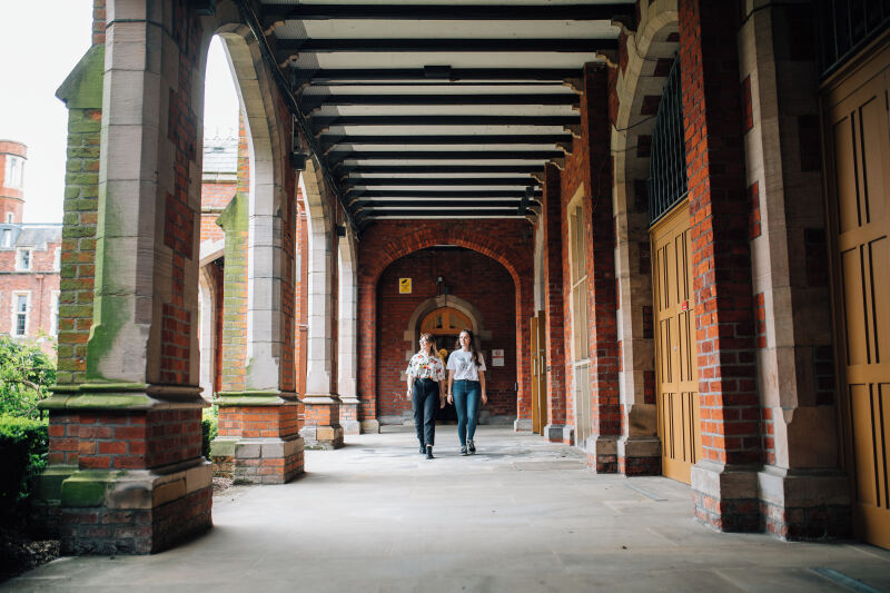 Students walking through the Quad, Lanyon Building