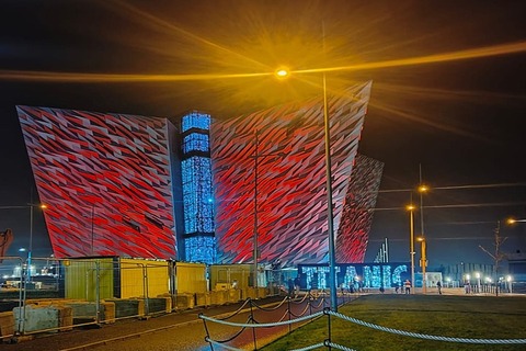 Titanic Belfast building at night