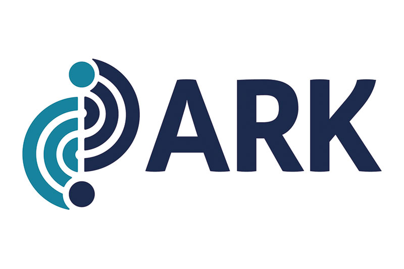 ARK logo - large letters A R K and mid-blue semi-circles