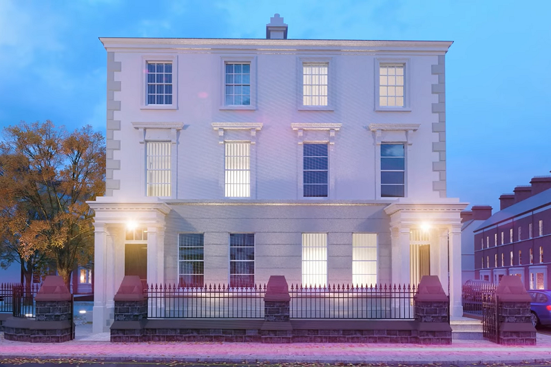 New Seamus Heaney Centre venue 2024 - white-painted Georgian-style building at 38-40University Road