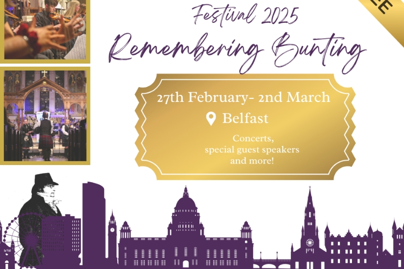 Event graphic promoting the Remembering Bunting Festival 2025. Text includes key details including the date and time: Friday the 28th of February at 2:30pm.